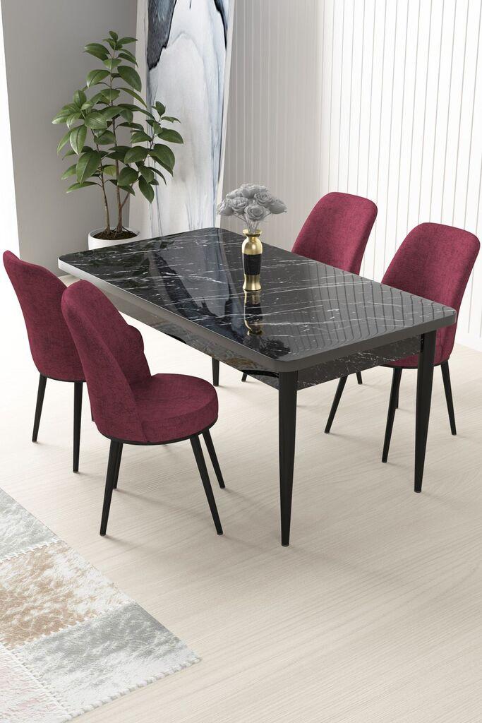 Hanah Home Set Trpezarijski sto i 4 stolice Nile, bordo-crna