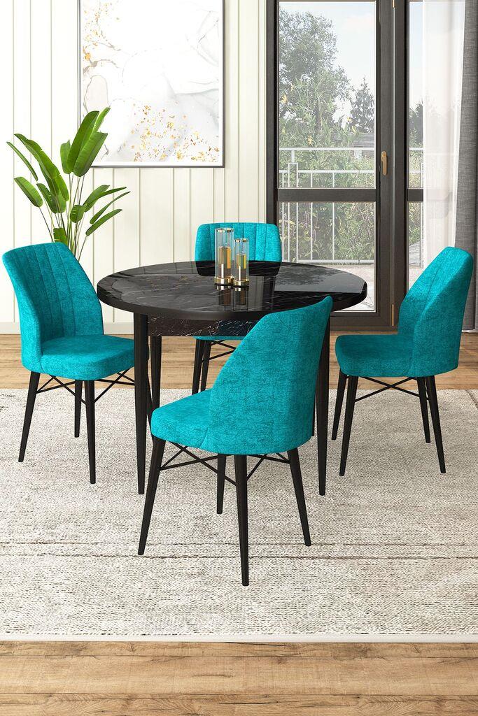 Hanah Home Set Trpezarijski sto i 4 stolice, tirkizno-crna