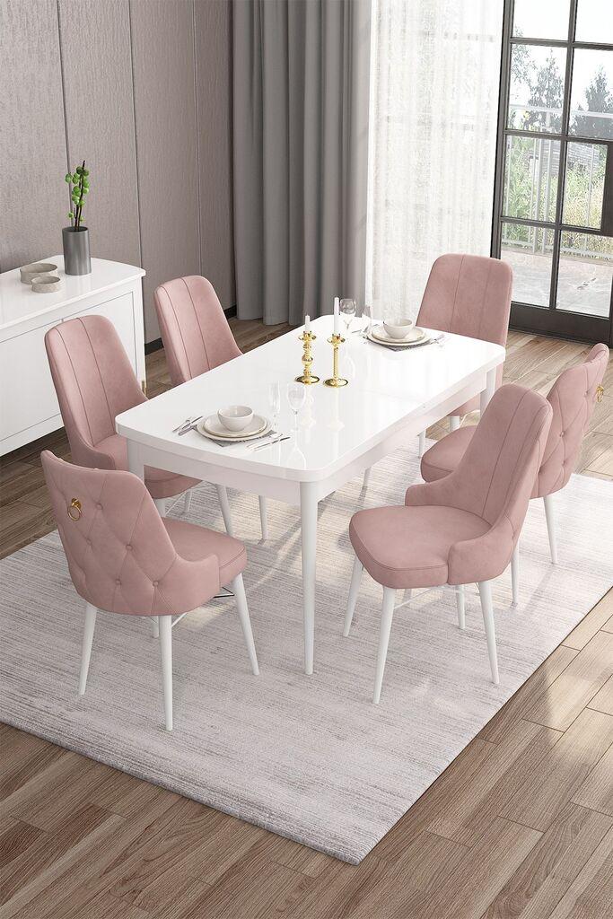 Hanah Home Set Trpezarijski sto i 6 stolica Are, Roza-bijela