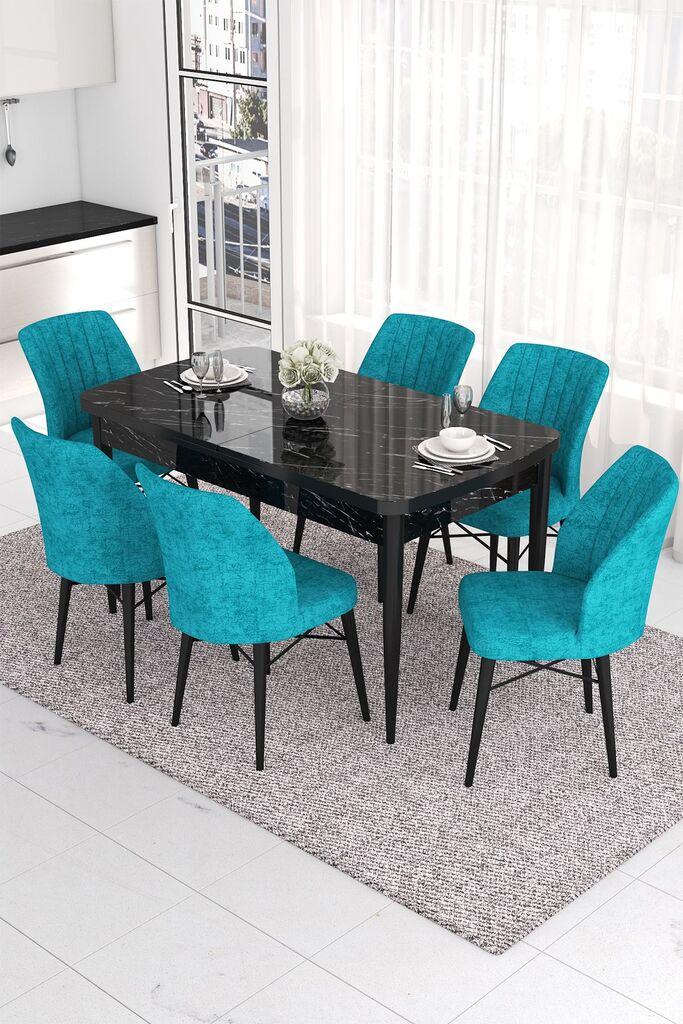 Hanah Home Set Trpezarijski sto i 6 stolica Eva, tirkizno-crna