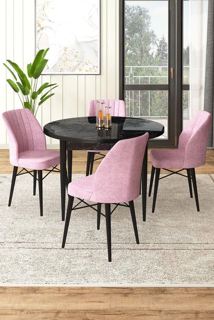 Hanah Home Set Trpezarijski sto i 4 stolice, crna i roza
