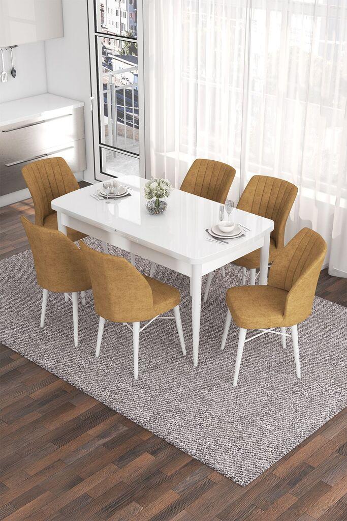 Hanah Home Set Trpezarijski sto i 6 stolica Eva, oker-bijela