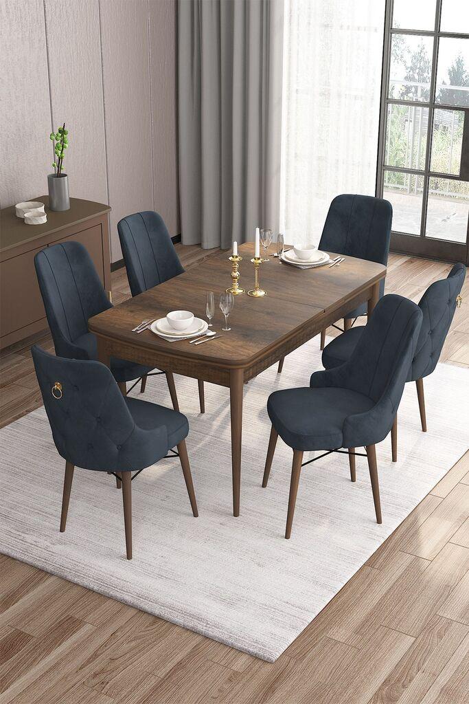 Hanah Home Set Trpezarijski sto i 6 stolica Are, antracit-smeđa