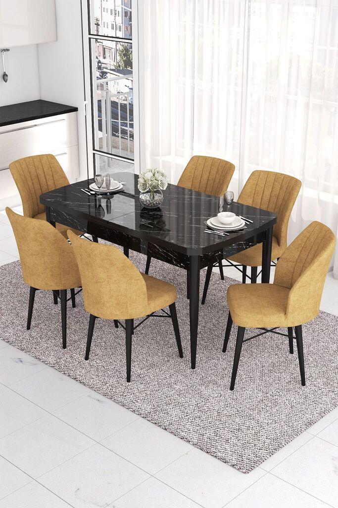 Hanah Home Set Trpezarijski sto i 6 stolica Eva, oker-crna