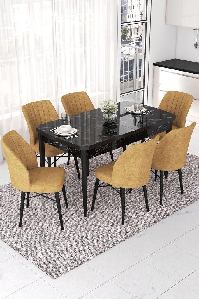 Hanah Home Set Trpezarijski sto i 6 stolica Nef, oker-crna