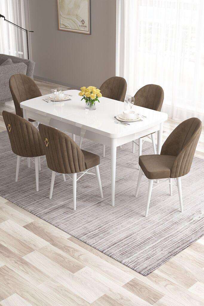 Hanah Home Set Trpezarijski sto i 6 stolica Roza, Smeđe-bijela
