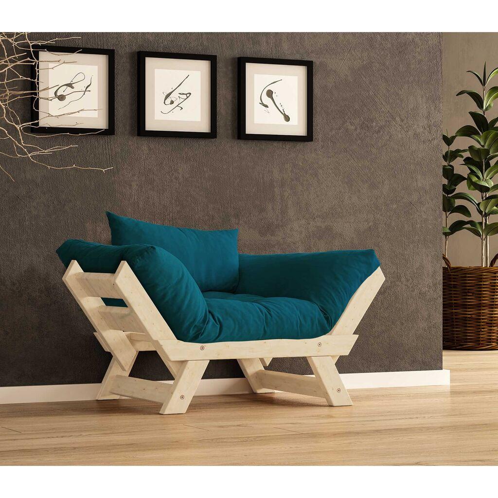 Hanah Home Vrtna sofa sa jednim sedištem i jastukom, Natur-petrol-plava