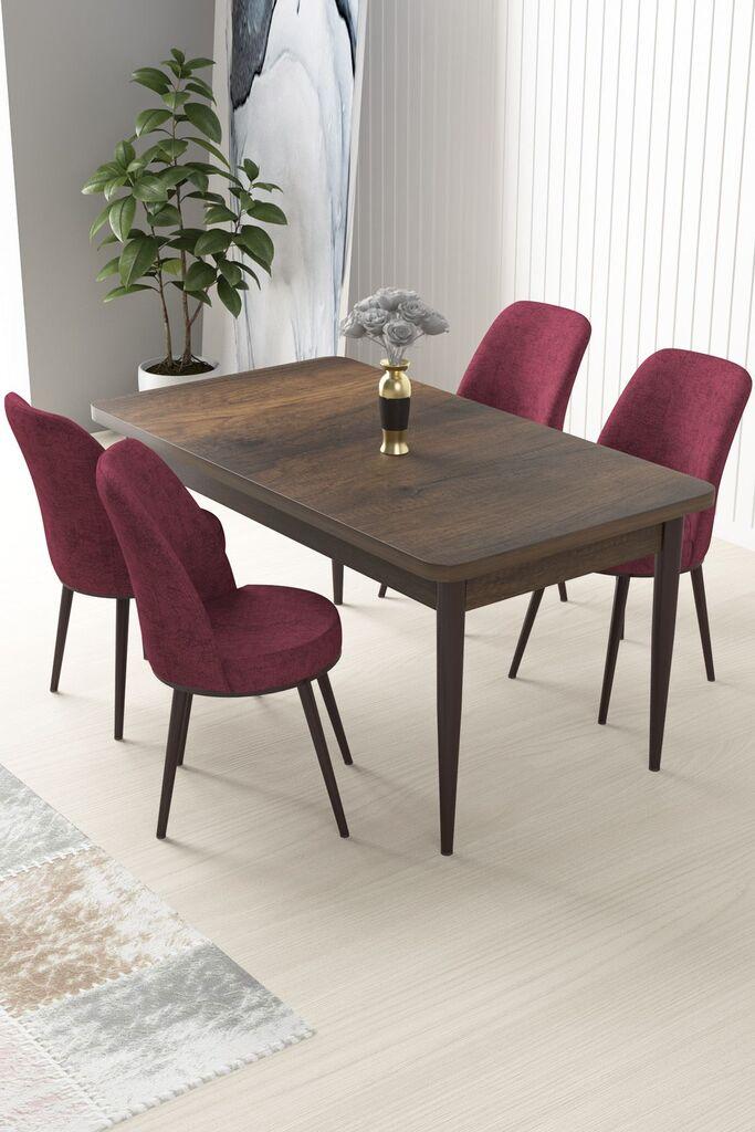 Hanah Home Set Trpezarijski sto i 4 stolice Nile, bordo-smeđa