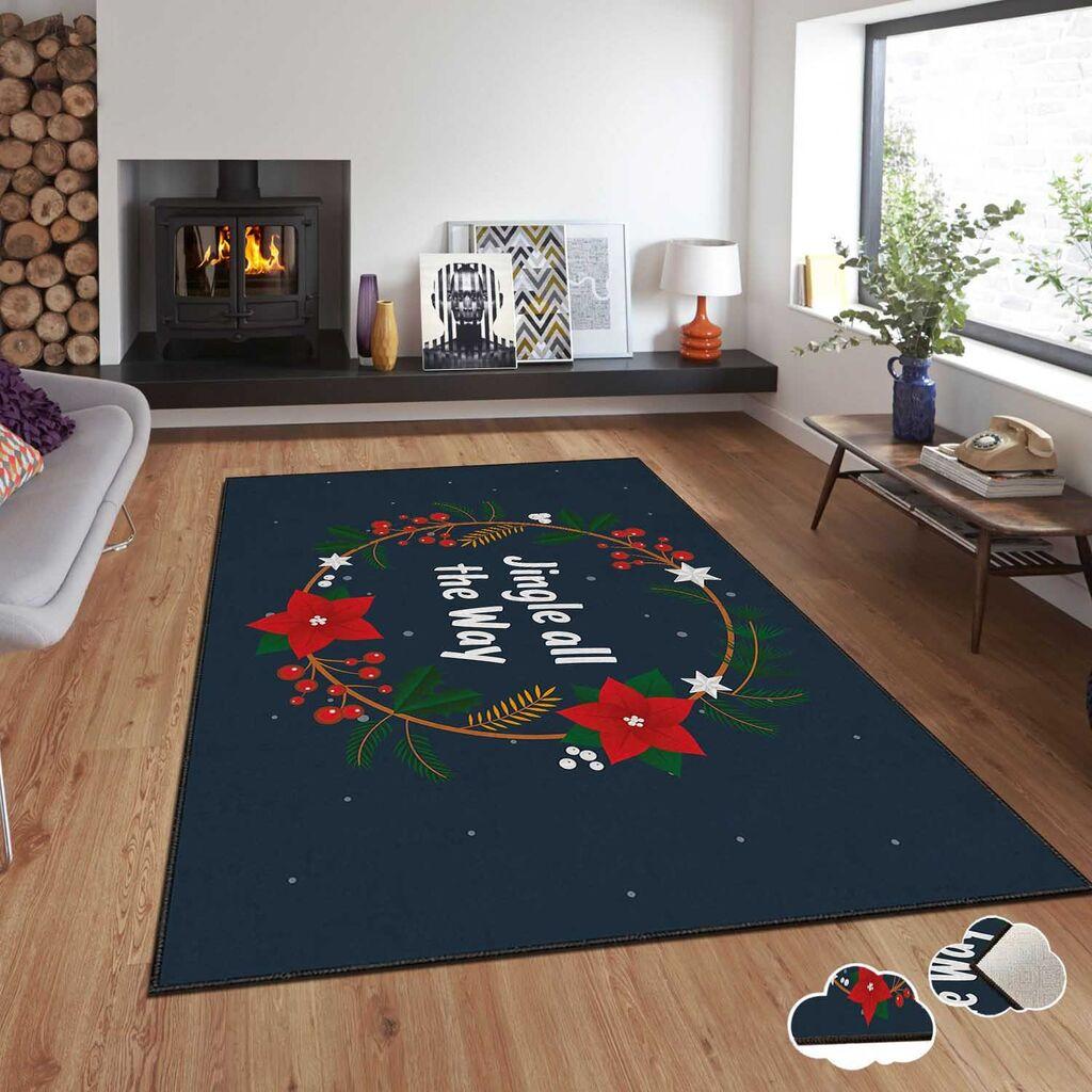 Conceptum Hypnose Tepih sa novogodišnjim motivima Asr-Crpt-65, Pravougaoni, 180 x 280 cm, Teget