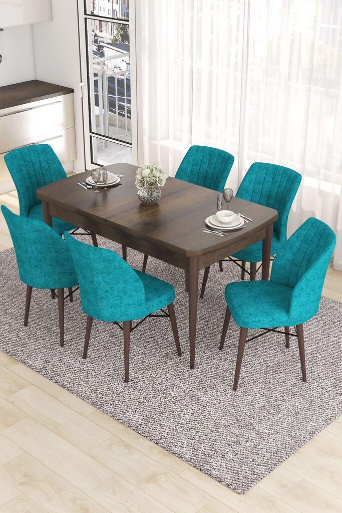 Hanah Home Set Trpezarijski sto i 6 stolica Eva, tirkizno-smeđa