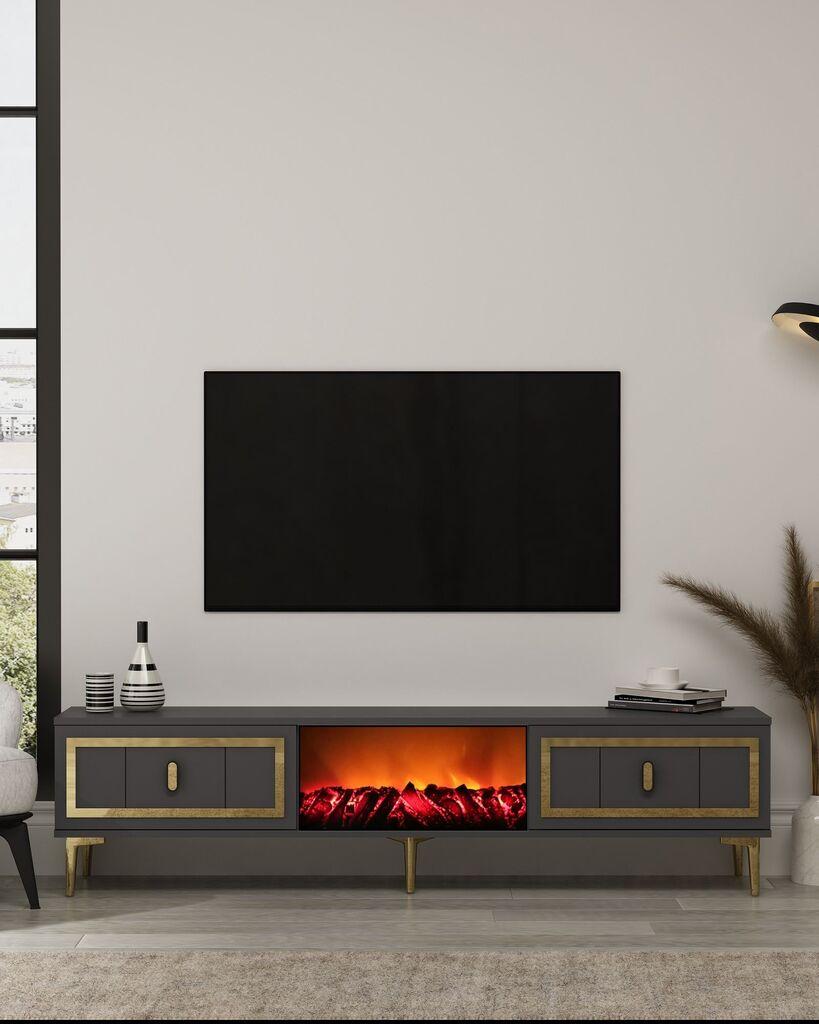Hanah Home TV komoda Orion kamin, antracit