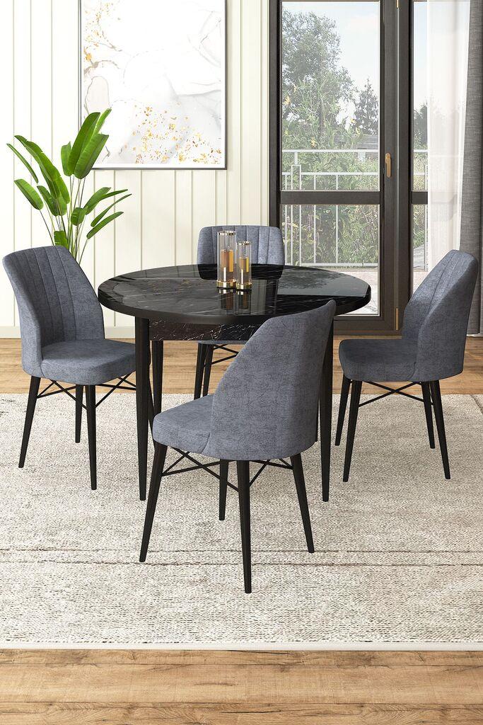Hanah Home Set Trpezarijski sto i 4 stolice, sivo-crna