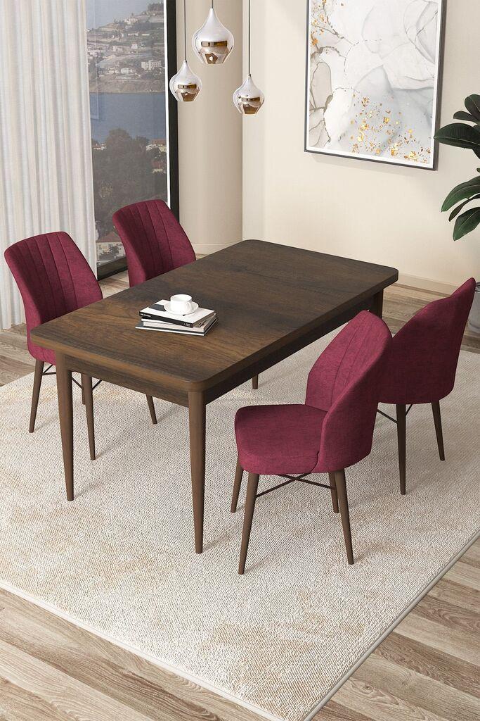 Hanah Home Set Trpezarijski sto i 4 stolice Arp, Bordo-smeđa