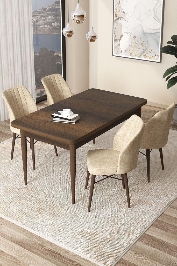 Hanah Home Set Trpezarijski sto i 4 stolice Arp, Krem-smeđa