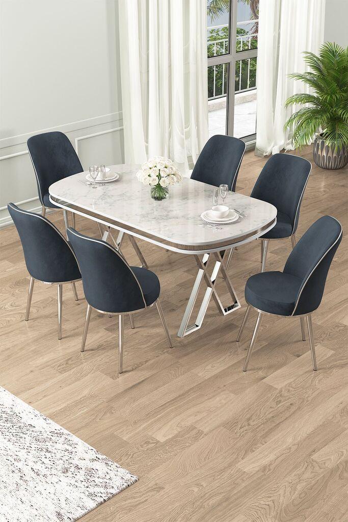 Hanah Home Set Trpezarijski sto i 6 stolica Lai, Antracit-bijela