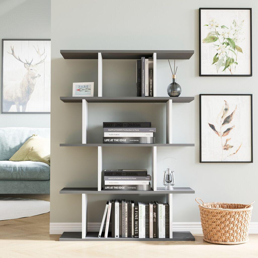 Hanah Home Harmon Bijela antracit polica za knjige 90x25x127.4cm, Sivo bijela