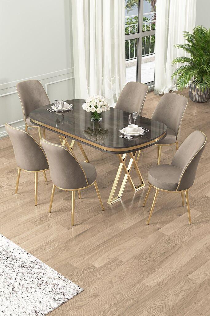 Hanah Home Set Trpezarijski sto i 6 stolica Lai, bež