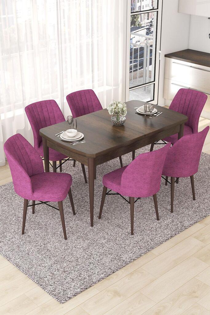 Hanah Home Set Trpezarijski sto i 6 stolica Nef, Ljubičasto-smeđa