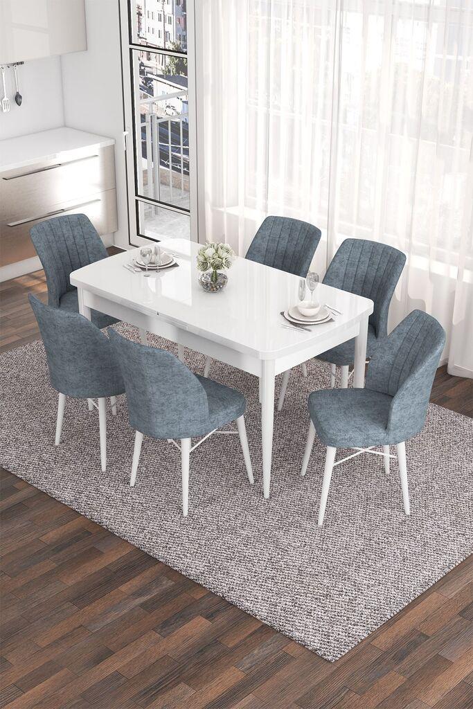 Hanah Home Set Trpezarijski sto i 6 stolica Eva, Sivo-bijela