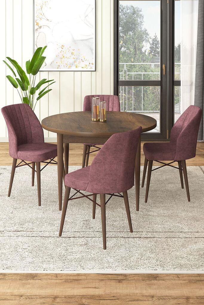 Hanah Home Set Trpezarijski sto i 4 stolice, prljavo roza