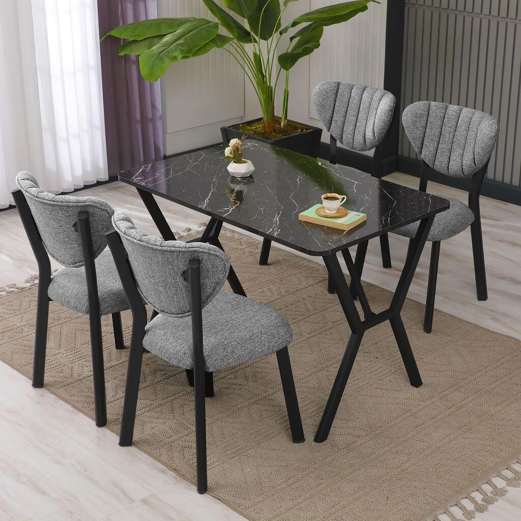 Hanah Home Trpezarijski sto i stolice Elma, Sivo-crna
