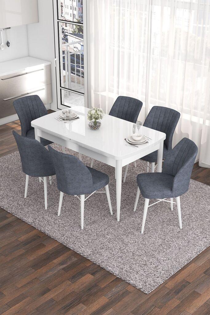 Hanah Home Set Trpezarijski sto i 6 stolica Eva, Sivo-bijela