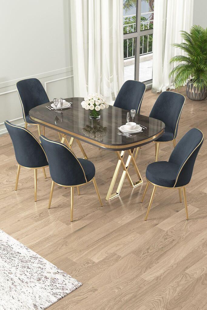 Hanah Home Set Trpezarijski sto i 6 stolica Lai, Antracit