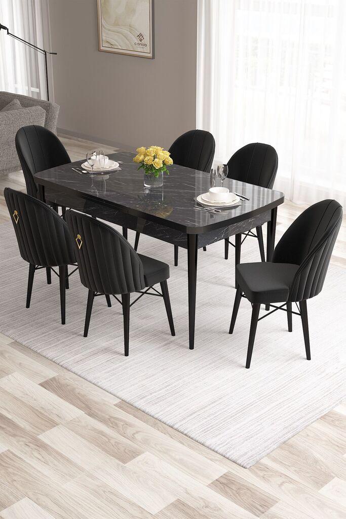 Hanah Home Set Trpezarijski sto i 6 stolica Roza, Crna