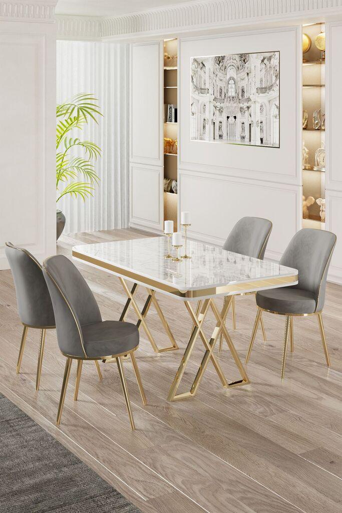 Hanah Home Set Trpezarijski sto i 4 stolice, sivo-bijela