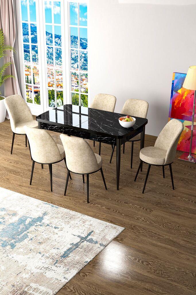 Hanah Home Set Trpezarijski sto i 6 stolica Zen, Krem-crna