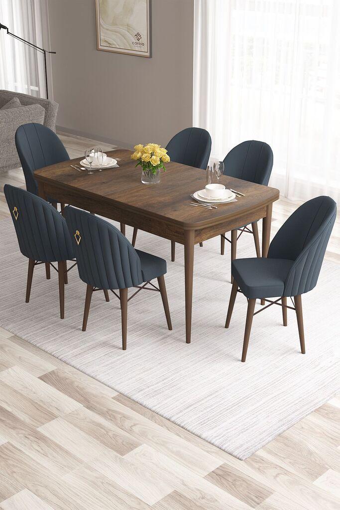 Hanah Home Set Trpezarijski sto i 6 stolica Roza, Antracit-smeđa