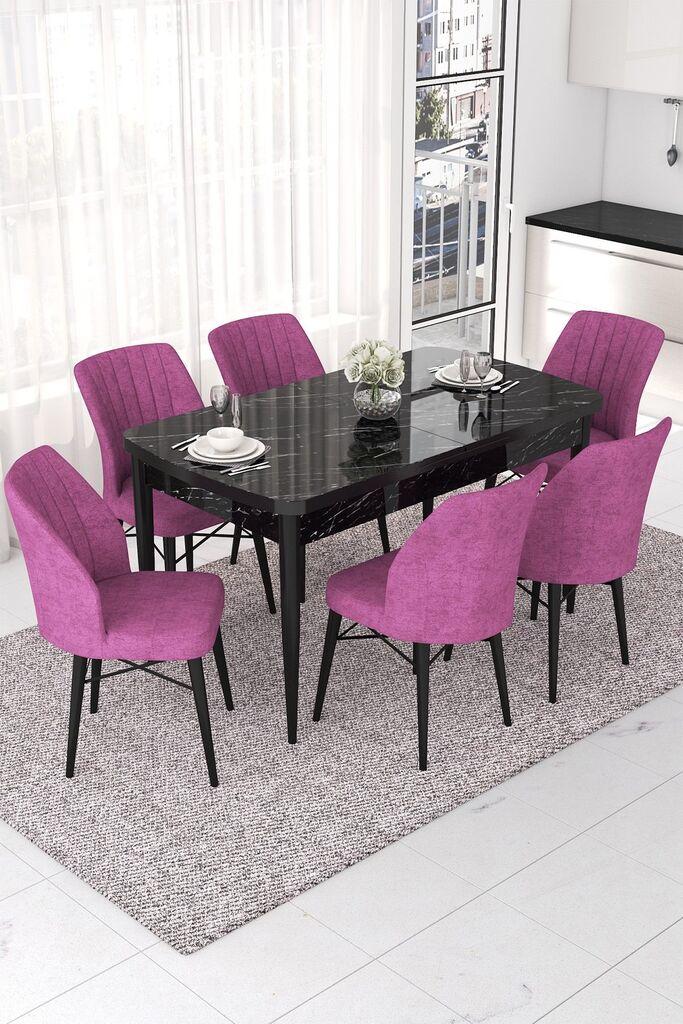 Hanah Home Set Trpezarijski sto i 6 stolica Nef, Ljubičasto-crna