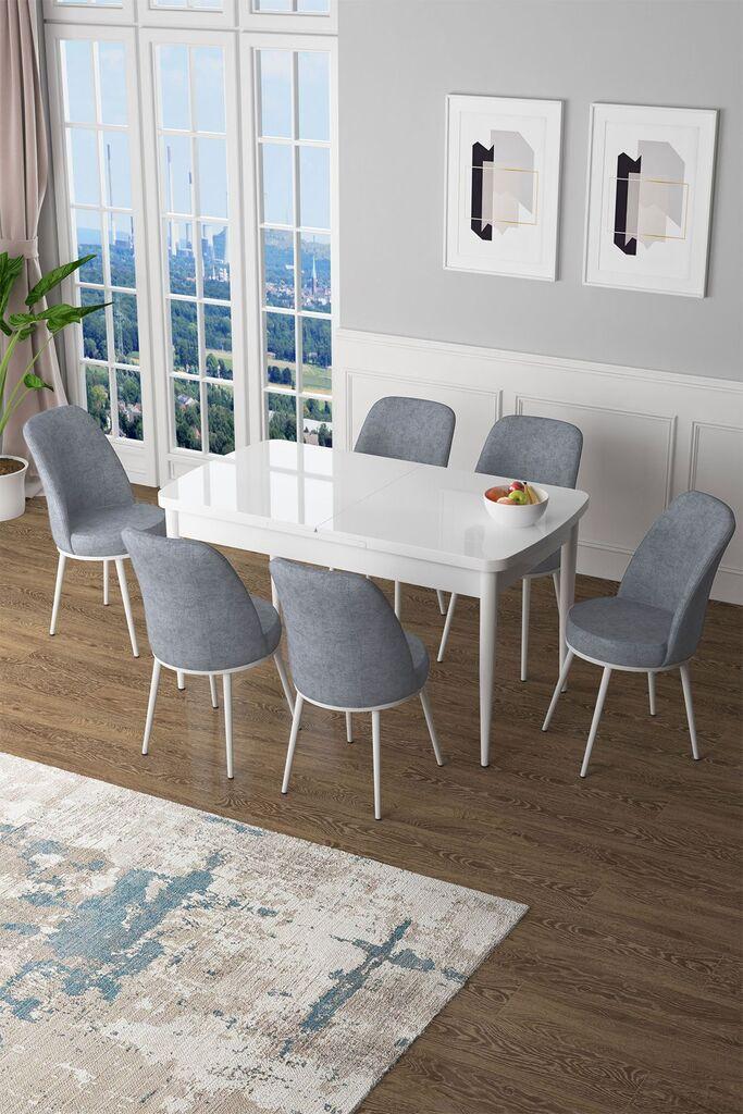Hanah Home Set Trpezarijski sto i 6 stolica Zen, sivo-bijela