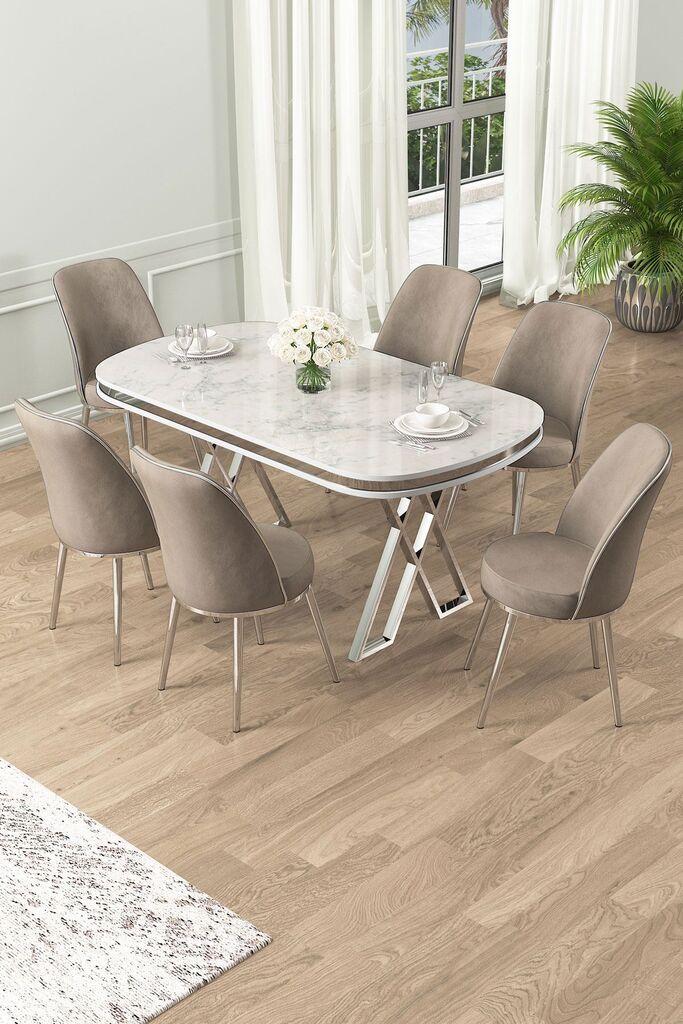 Hanah Home Set Trpezarijski sto i 6 stolica Lai, Bež-bijela