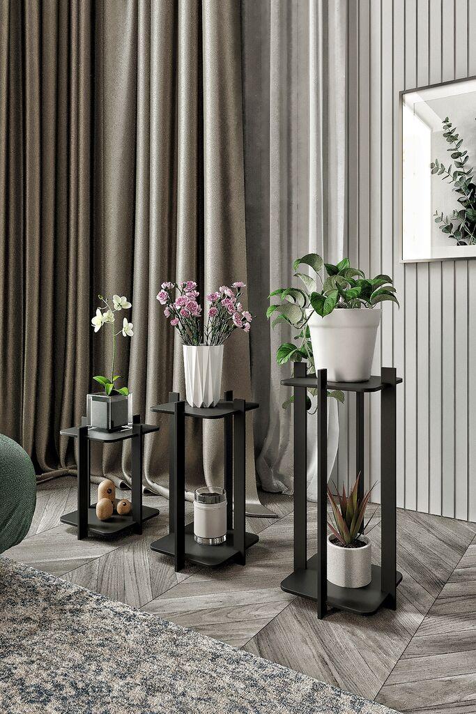 Hanah Home set stalka za cvijeće, 3 dijela, crni