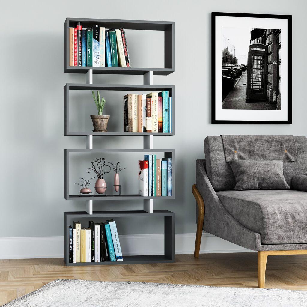 Hanah Home Langdon Antracit Bijela Knjižna Polica 72,5x25x161cm, Siva