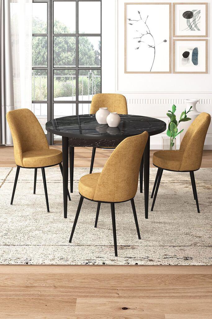 Hanah Home Set Trpezarijski sto i 4 stolice, oker-crna