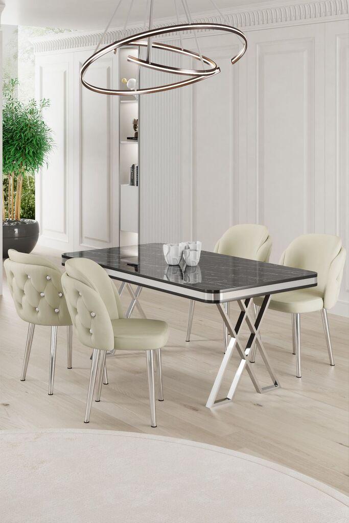 Hanah Home Set Trpezarijski sto i 4 stolice Rigel, krem-bijela