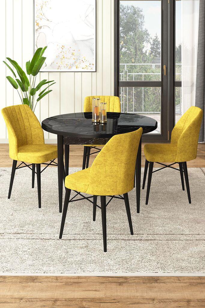 Hanah Home Set Trpezarijski sto i 4 stolice, žuto-crna