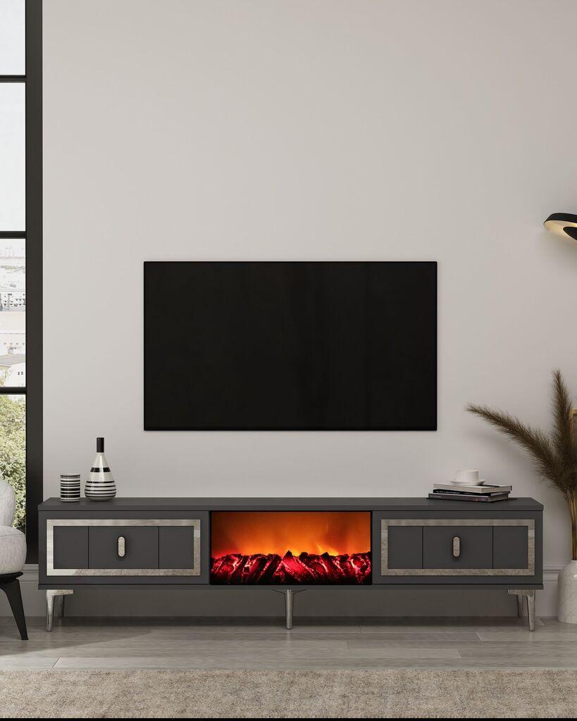 Hanah Home TV komoda Orion kamin, antracit
