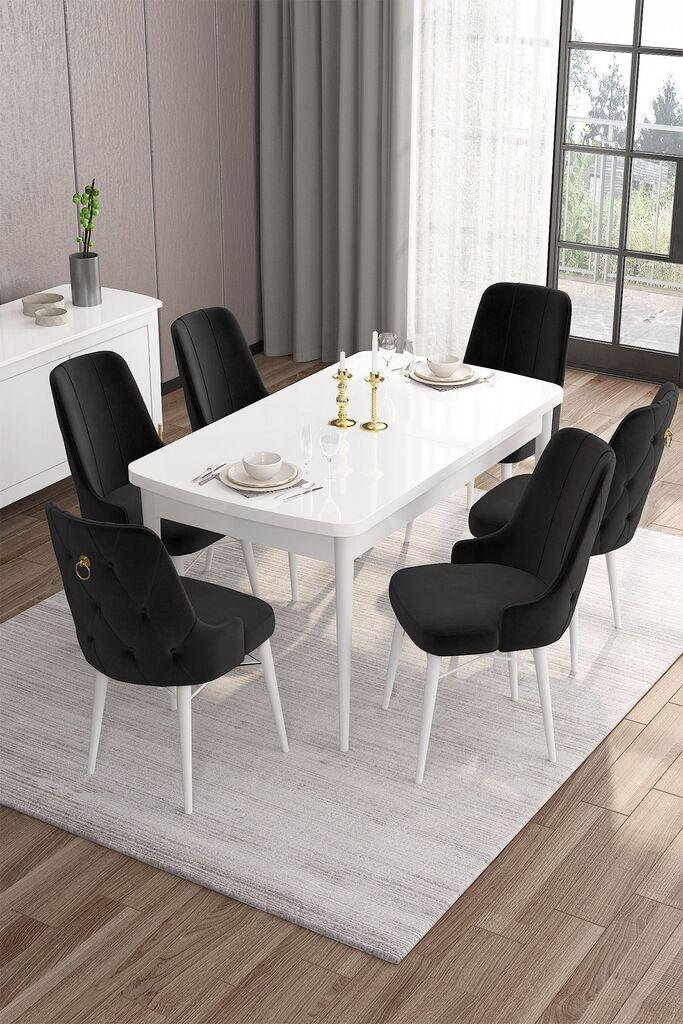Hanah Home Set Trpezarijski sto i 6 stolica Are, crno-bijela