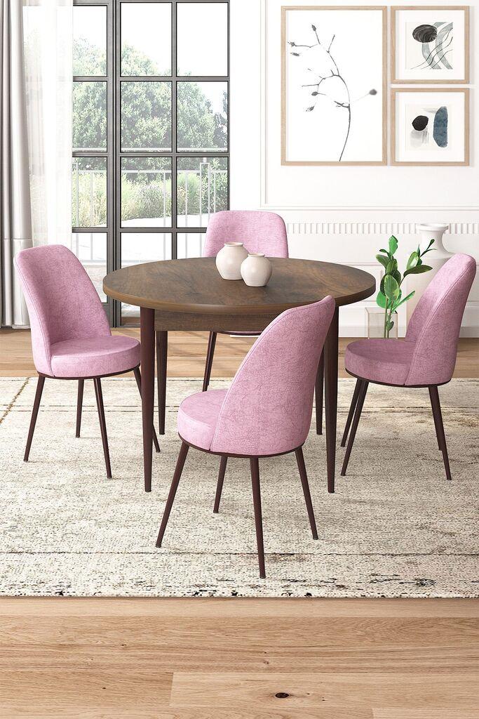 Hanah Home Set Trpezarijski sto i 4 stolice, Roza-smeđa
