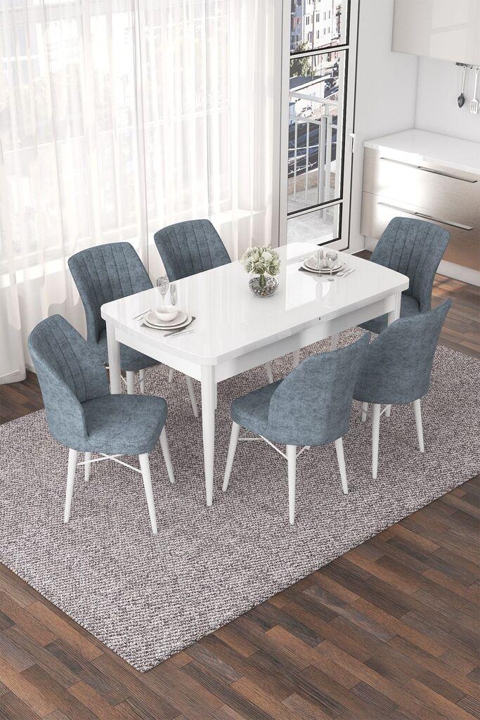 Hanah Home Set Trpezarijski sto i 6 stolica Nef, Sivo-bijela