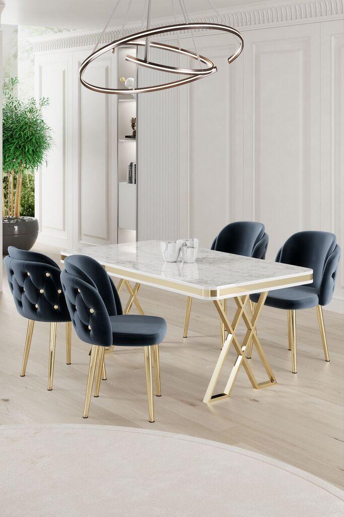 Hanah Home Set Trpezarijski sto i 4 stolice Rigel, plava i bijela