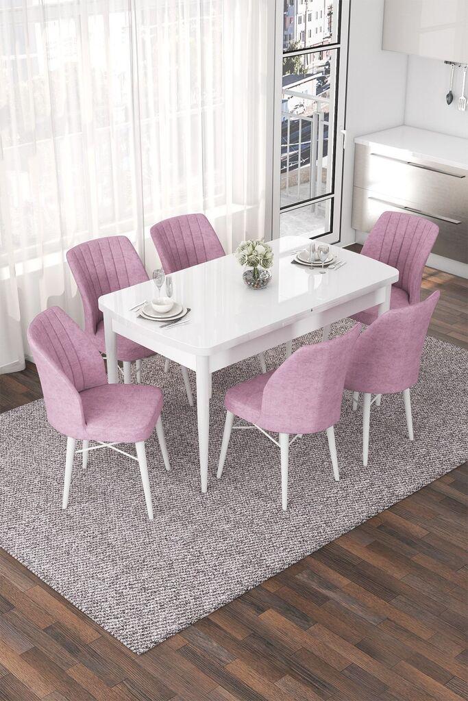 Hanah Home Set Trpezarijski sto i 6 stolica Nef, Roza i bijela