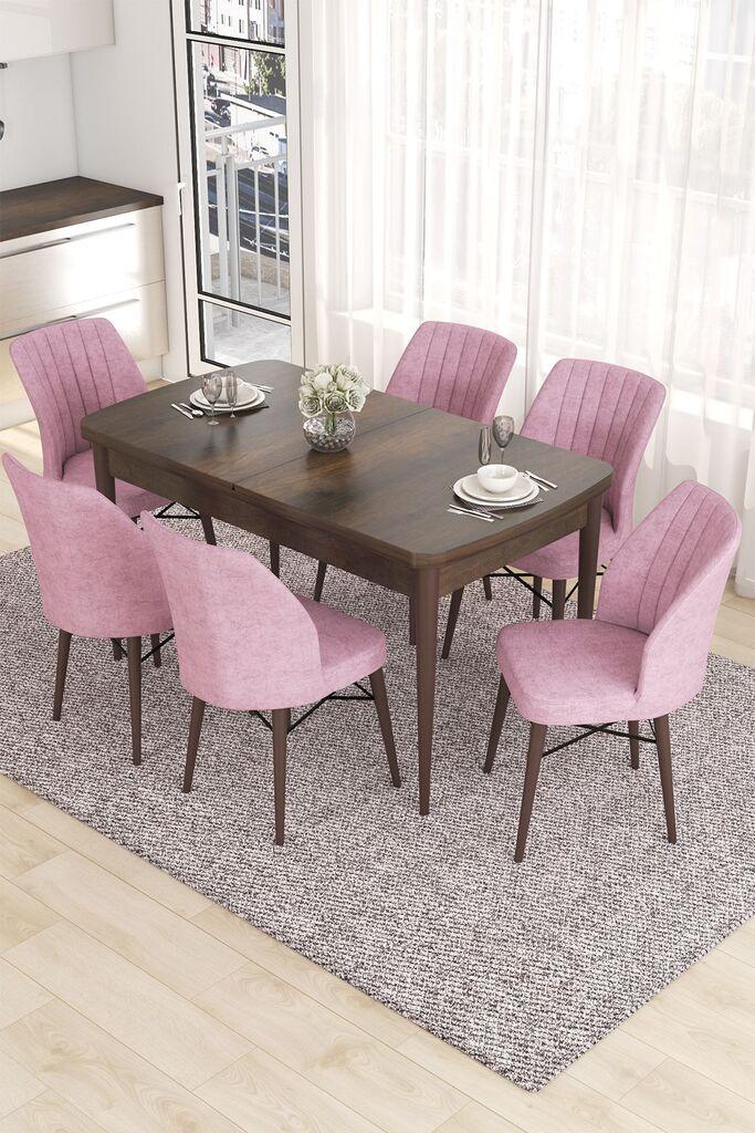 Hanah Home Set Trpezarijski sto i 6 stolica Eva, Roza-smeđa
