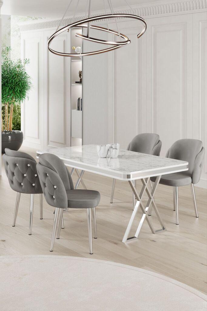 Hanah Home Set Trpezarijski sto i 4 stolice Rigel, Sivo-bijela