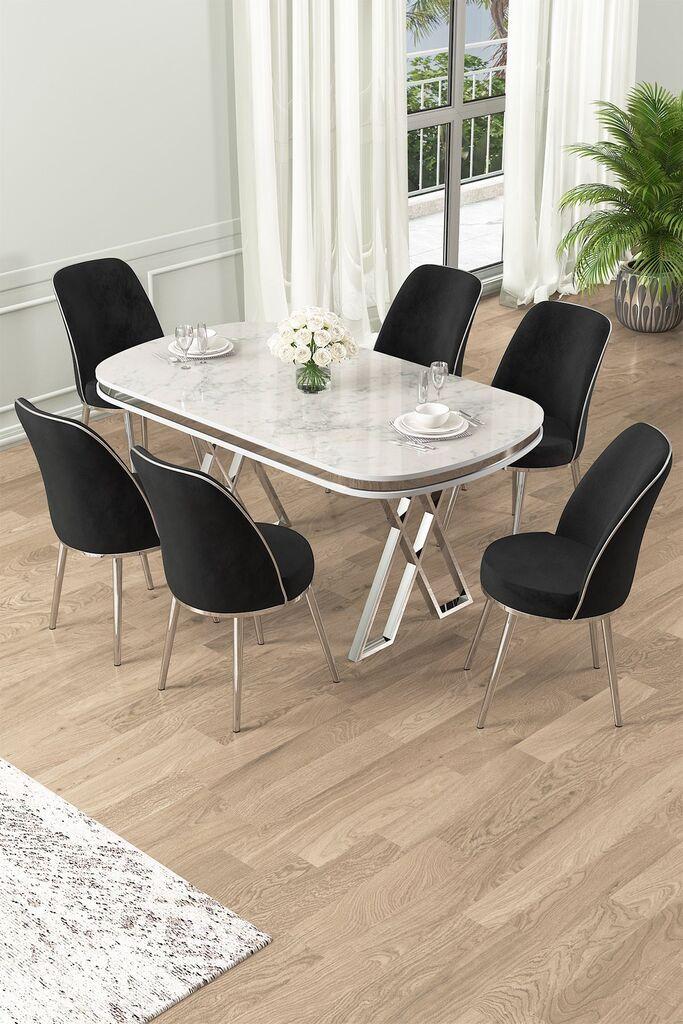 Hanah Home Set Trpezarijski sto i 6 stolica Lai, crno-bijela