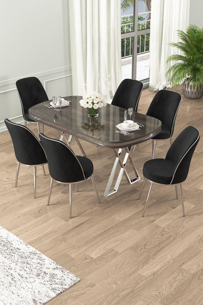Hanah Home Set Trpezarijski sto i 6 stolica Lai, crna