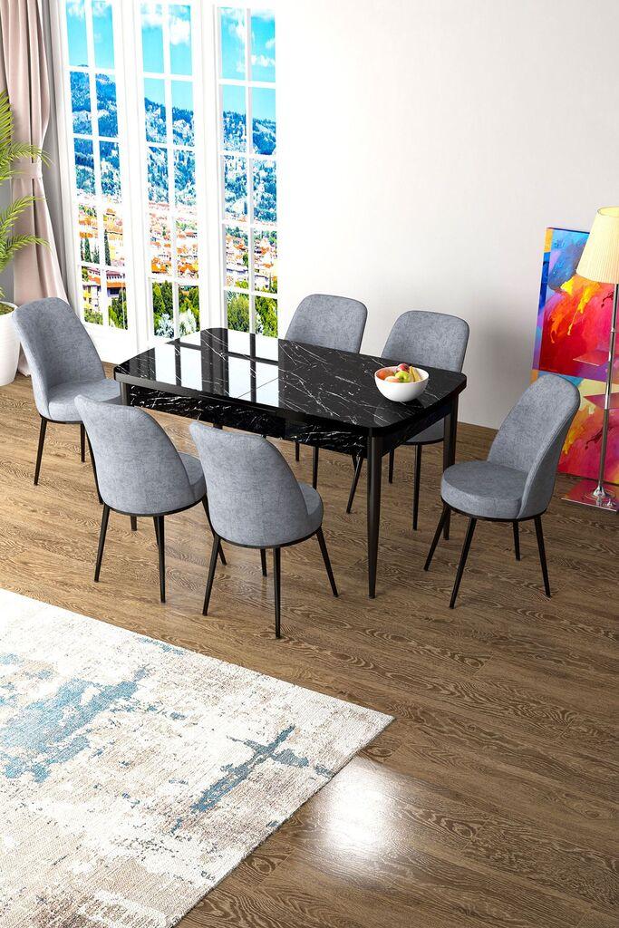 Hanah Home Set Trpezarijski sto i 6 stolica Zen, sivo-crna
